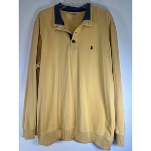 IZOD Saltwater Relaxed Fit Men's L/G Yellow Long Sleeve‎ Button Neck Polo Shirt